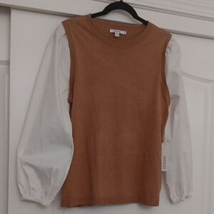 Chico's Tan Boxy Blouse with Relaxed Fit Sz S